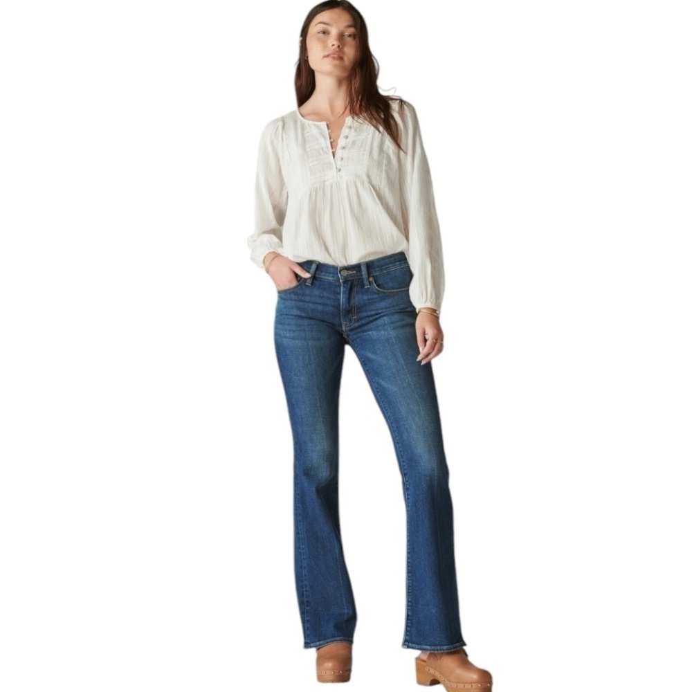 LUCKY * BRAND Vintage Y2k Distressed Mid-Rise Dark Wash flair blue jeans
